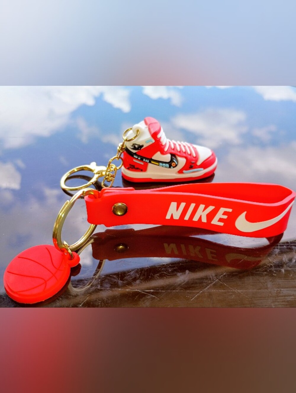 Nike Red & White Mini Sneaker Keyring with Branded Strap
